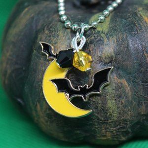 Bat Moon Keychain Charm Zipper Pull Crystal Witch